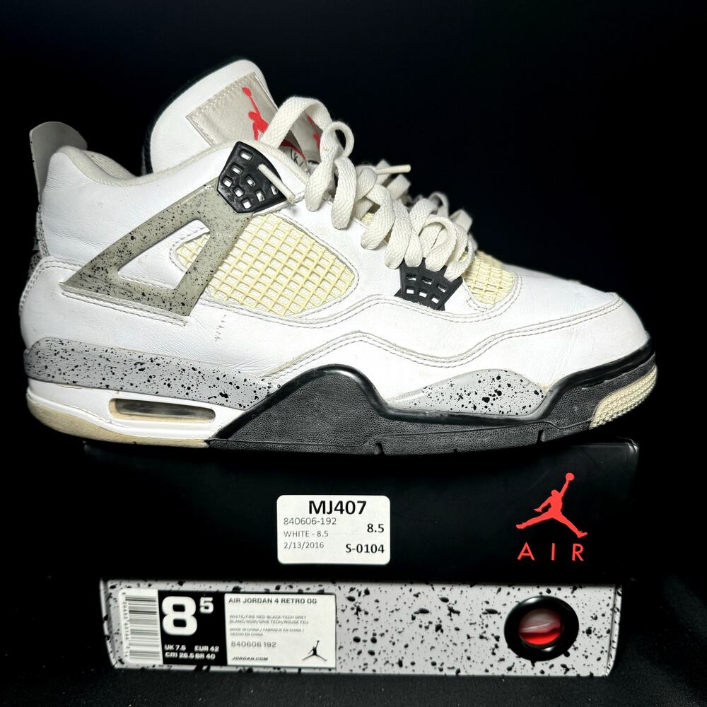 Size 9.5 - Nike Air Jordan 4 Retro OG White Cement 2016 Men's Shoes